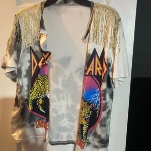 Graphic Fringe T-Shirt with Leopard Design